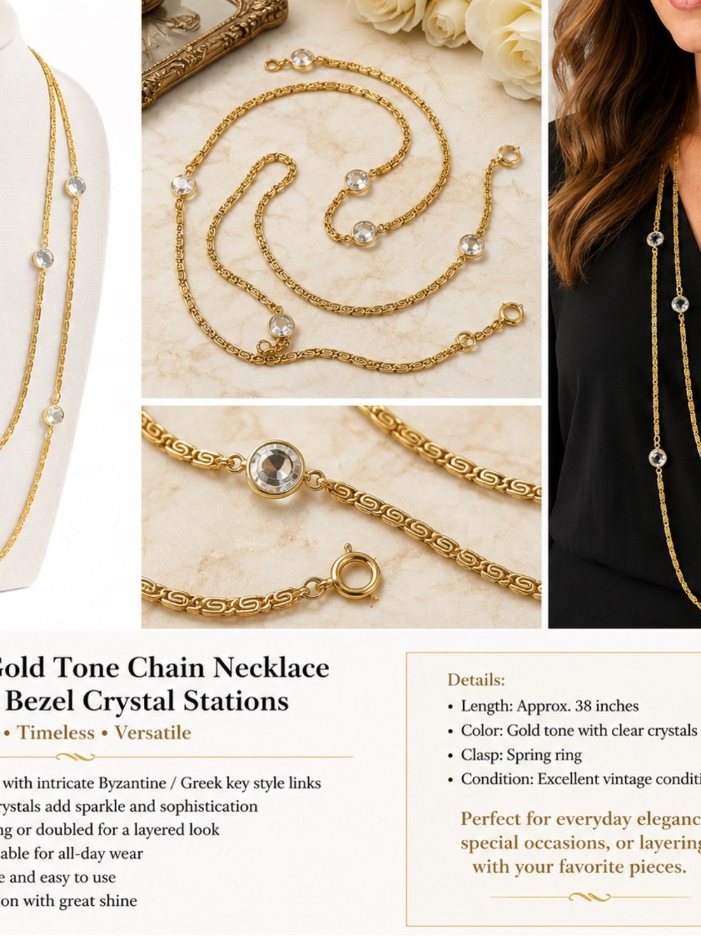 Delicate Gold Chain Necklace with Clear Crystal Stations
